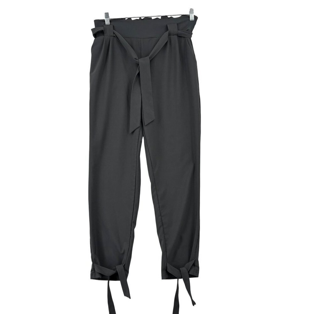 Liumilac Ankle Tie Jogger Dress Pants Womens Size XL Gray High Waist Belted